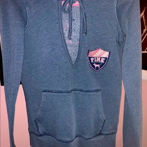 Grey/blue hoodie Pink brand. V neck with tie front